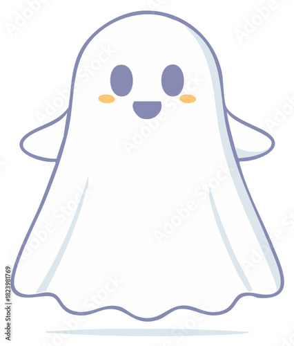 Happy cute cartoon ghost spirit with rosy cheeks and a friendly smile for Halloween
