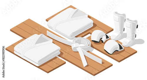 Martial arts equipment and clothing set for karate and taekwondo enthusiasts