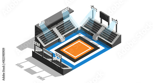 Isometric sports arena with basketball court design for posters and events