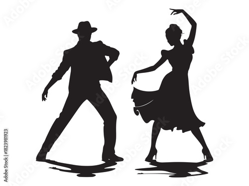 Silhouettes of a man and woman dancing together