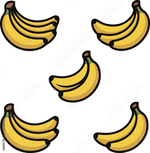 Seamless pattern of yellow banana bunches in a repeating arrangement