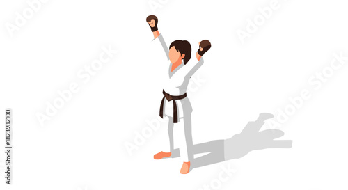 Karate champion celebrates victory in white gi - martial arts sports illustration