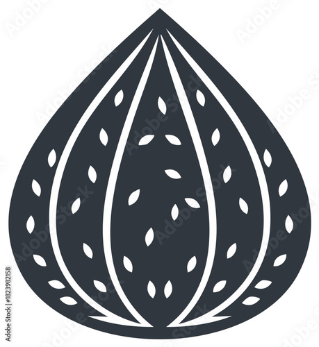 Minimalist dark gray abstract fig icon with white internal seed pattern