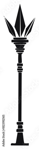 Ornate mythological spear staff silhouette, an ancient fantasy weapon vector icon