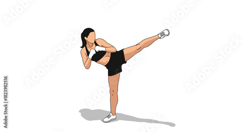 Woman performing high kick martial arts exercise for fitness and strength training illustration