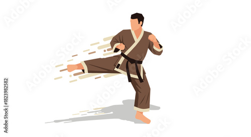 Karate martial artist kicking pose in action illustration for sports design
