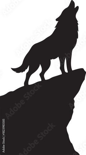 A Majestic Silhouette of a Howling Wolf on a Rugged Cliff