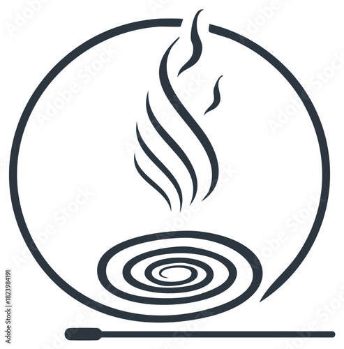 Stylized horse head and flowing mane above a spiral and stick symbolizing incense