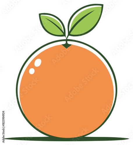 Orange fruit illustration with leaves, isolated on a white background