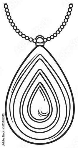 Teardrop Pendant Necklace Illustration Outline Minimalist Jewelry Design Black and White Vector Art