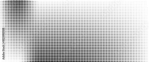 Dotted halftone gradient texture. Fading polka dot background. Repeated dots gradation pattern background. Black vanishing comic pop art overlay backdrop.