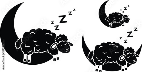 Sleeping sheep on the moon illustration for bedtime story concept art
