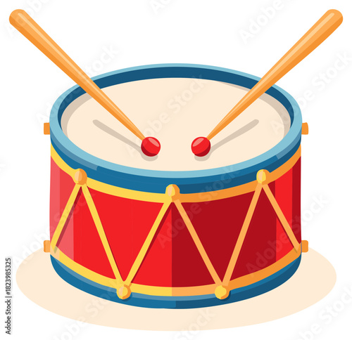 Cartoon Drum with Drumsticks and Red Heads Ready for Percussion