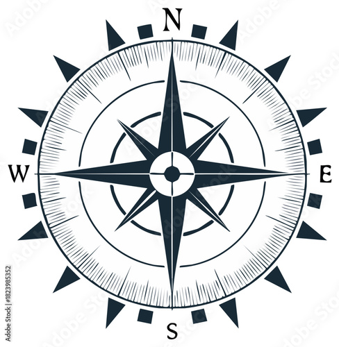 Classic Navigation Compass Rose Vector Illustration Directional Guidance Chart