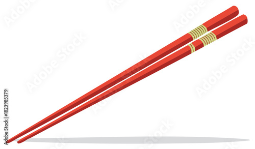 Classic red chopsticks with decorative wrap a traditional Asian eating utensil vector illustration