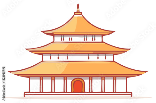 Traditional Asian Pagoda Temple Illustration With Multiple Tiered Roofs