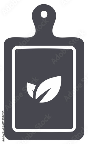 Simple chopping board with leaves symbol for healthy food preparation and culinary arts