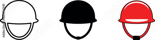 Three helmet icons in different colors for protection and safety equipment needs