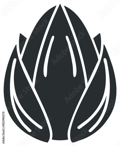 Stylized Black Lotus or Artichoke Flower Bud Vector Icon Graphic