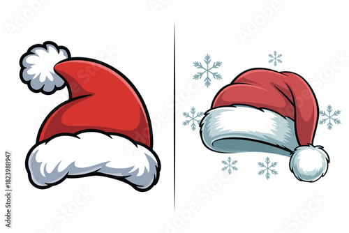 Christmas Santa Hat Vector Icon Clipart, Cute Christmas Clipart Pack | Kawaii Santa, Gingerbread, Ornaments, Bells, Holly Leaves, Snow Globe | Holiday PNG Graphics for Stickers & Prints