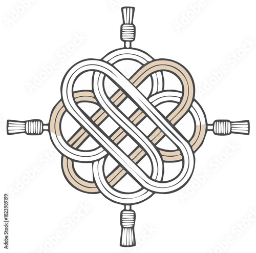 Intricate Interwoven Knot Design with Tassels Decorative Element