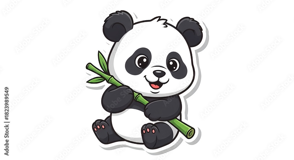 Naklejka premium panda and bamboo illustration 