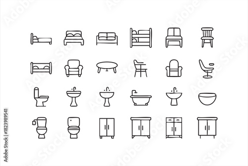 Bathroom fixtures and furniture symbols for home decor visuals