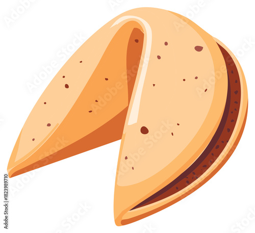 Classic golden brown fortune cookie vector illustration with a folded design