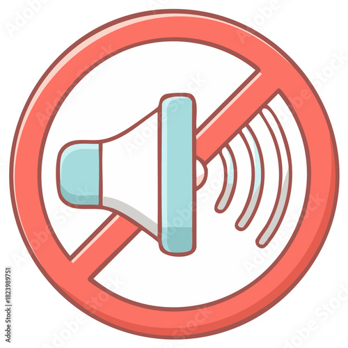 Mute speaker icon with a red prohibition sign cartoon vector illustration for silent mode