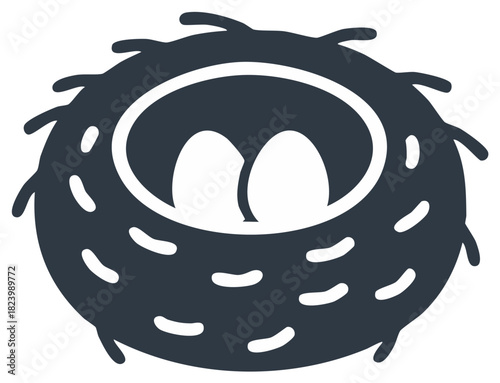 Nest with two eggs inside bird shelter avian nature illustration flat design