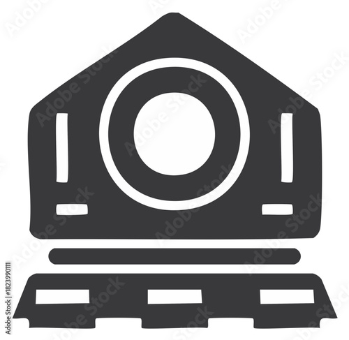 Futuristic abstract technology symbol showing a machine lens and a tracked base