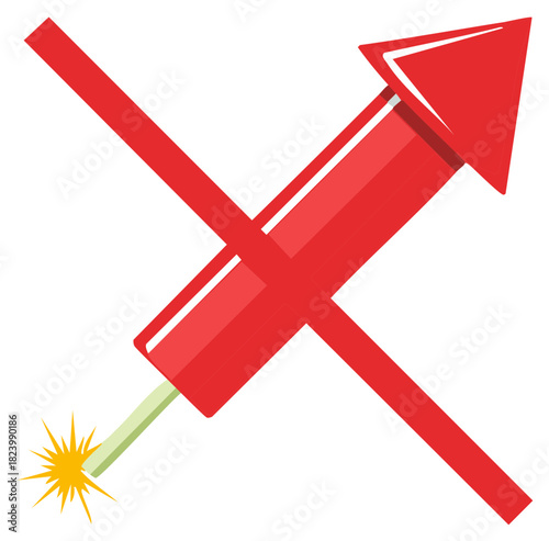 Prohibited Celebration Graphic Symbolizing No Fireworks or Firecrackers Display with Crossed Out Red Rocket