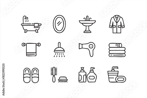 Minimal bathroom essentials icon set for home and spa design