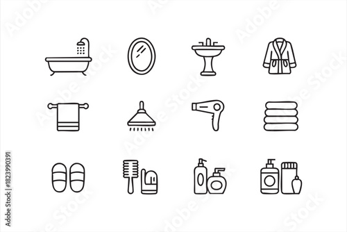 Towels, toiletries and grooming icons for hospitality projects