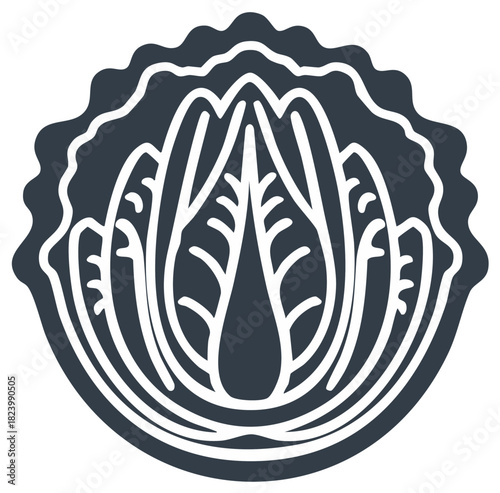 Stylized Napa cabbage or lettuce vegetable icon in a minimalist linocut design