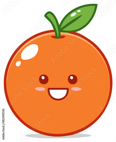 Cute kawaii orange fruit cartoon character with a happy smiling face vector illustration