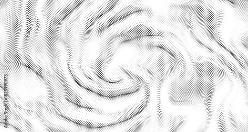 Dynamic ripple halftone mesh pattern with black and white gradient effects perfect for modern abstract vector backgrounds motion graphics or