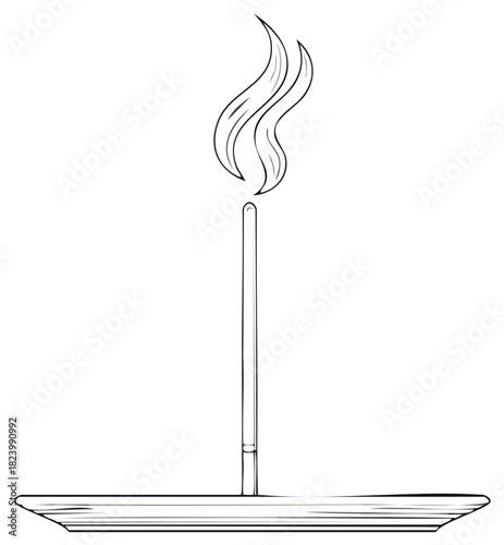 Burning Incense Stick with Holder Line Art