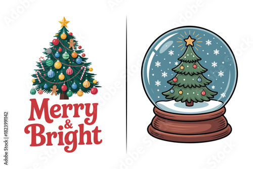 Christmas Tree Vectors Clip Art Design, Watercolor Christmas Clipart Set | Cozy Holiday Elements, Santa, Gifts, Snowflakes, Winter Decorations | Festive PNG Bundle for Cards & Crafts
