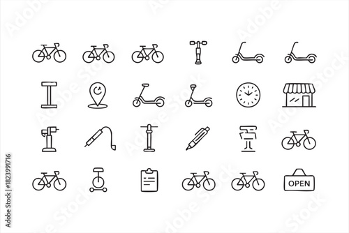 Minimal bicycle and scooter icon set for urban mobility design