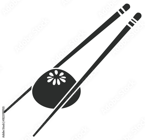 Minimalist Sushi Art Featuring Chopsticks Holding a Deliciously Detailed Single Bite Design Element