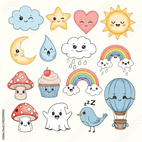 Adorable Nursery Icon Pack with Sun, Mushroom, and Heart