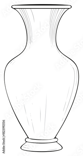 Classic empty flower vase simple black and white line drawing illustration
