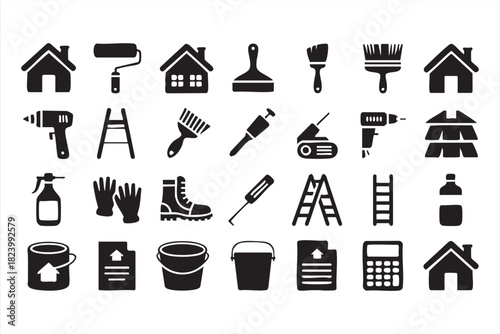 Bold building and renovation tools icons for contractors