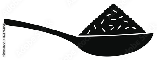 Black silhouette of a spoon filled with rice grains