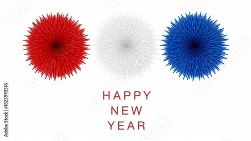 Colorful Firework Explosions with Happy New Year Message