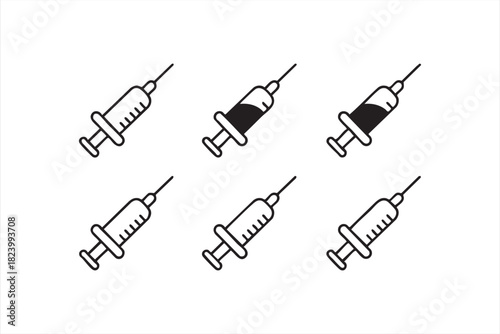 Minimal injection needle line art illustration set