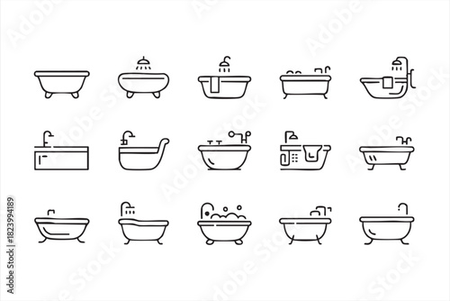 Plumbing and bath equipment line art set