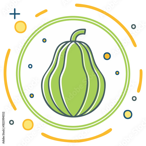Vibrant chayote squash icon with a circular design element adding a pop art feel for fresh food concepts