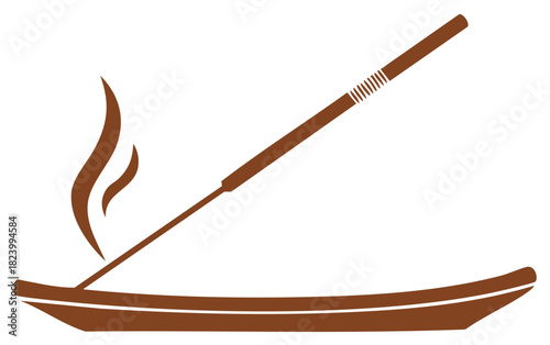 Minimalist icon of a smoldering incense stick releasing aromatic smoke in a traditional holder